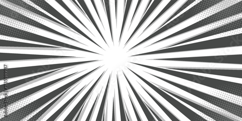 Black and white radial lines background in a comic book. Manga speed frame. Vector illustration.