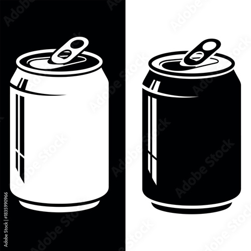 Black silhouette icon of a beverage can isolated on Black & white background