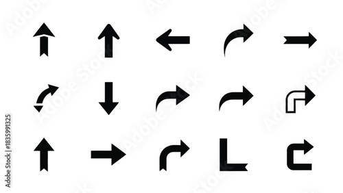Collection of diverse arrow icons in a clean silhouette style