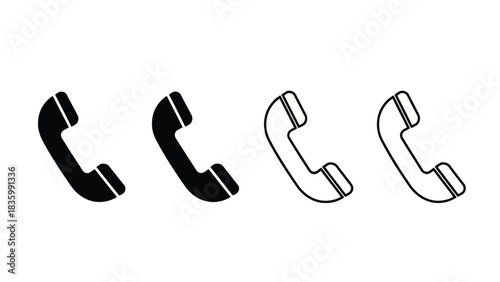 Collection of telephone handset icons in solid and outline silhouette