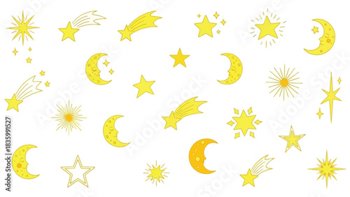 Cute yellow celestial icons pattern silhouette