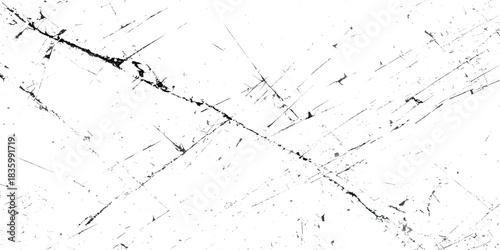 Black and White Grunge Texture Overlay with Scratches Ink Splatter and Distressed Transparent Background.