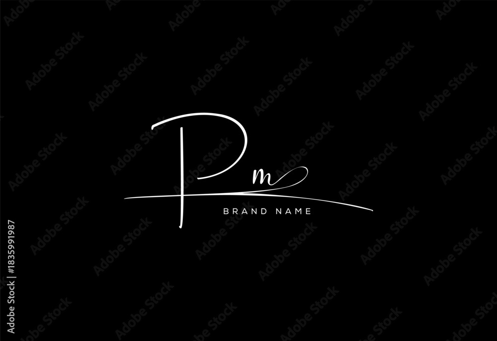 Fototapeta premium PM letter beauty cursive handwriting logo. vector logo| abstract logo| minimalist logo| brand identity| calligraphy design.