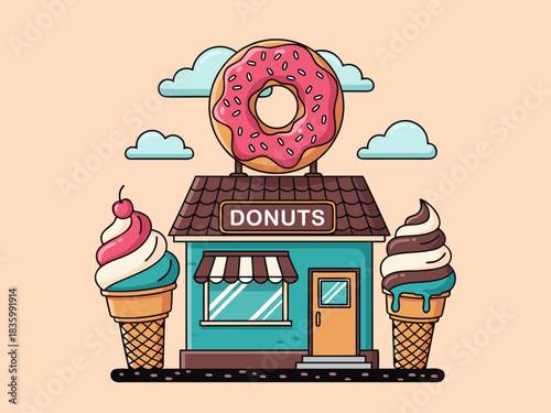 A sweet treat shop vector illustration with donuts and ice cream
