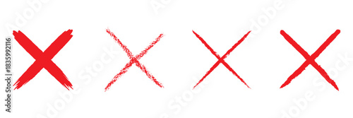 Hand-drawn cross marker set. Grunge x sign. Delete icon . Reject icon . Vector illustration.