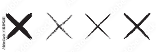 Hand-drawn cross marker set. Grunge x sign. Delete icon . Reject icon . Vector illustration.