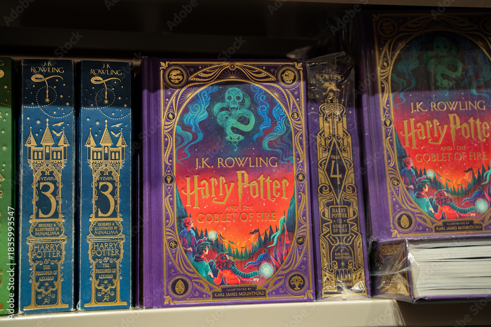 Obraz premium Close up of Harry Potter and the Goblet of Fire illustrated edition. Toronto, Canada - December 3, 2025.