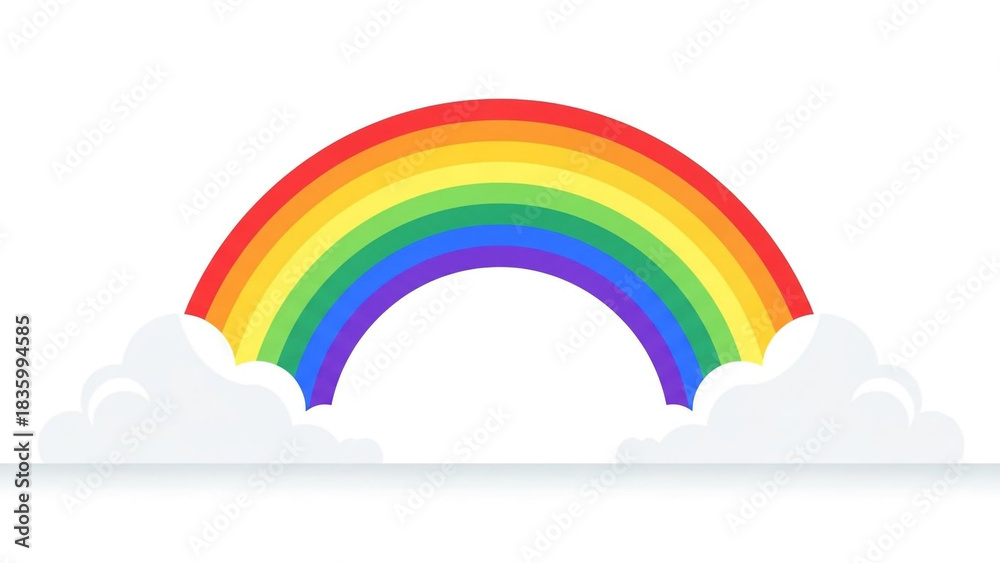 Naklejka premium Vibrant rainbow arching over fluffy white clouds offers a perfect backdrop for positive messages and hope