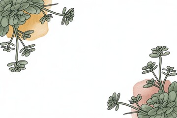 Watercolor succulent plant illustration, corner frame design