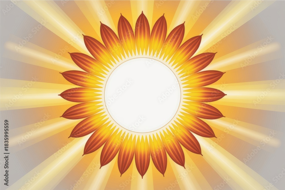 Fototapeta premium Stylized sun abstract with radiating warm light rays on grey background