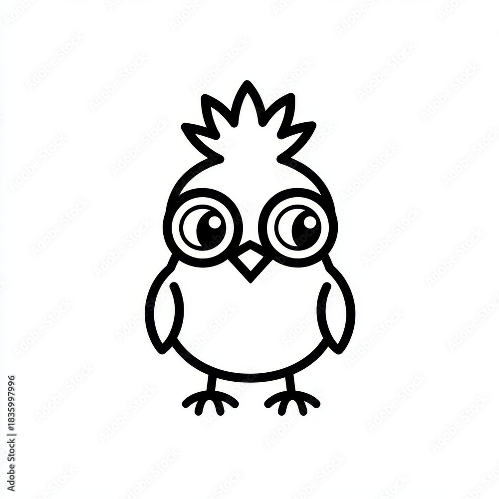 Fototapeta premium Stylized Line Art Illustration of a Cartoon Chick with Large Eyes and a Unique Crest Design