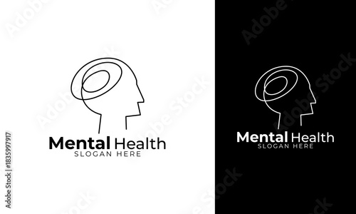 Mental health logo design. Symbol with head and complicated brain concept for professional psychiatry