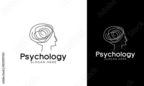 Psychology logo design. Head symbol with complicated line art for mental health icon. psychotherapy vector template
