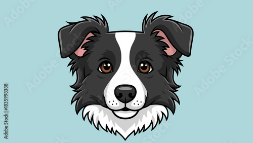 Cute Border Collie Dog Face Illustration – Friendly Cartoon Pet Portrait Icon