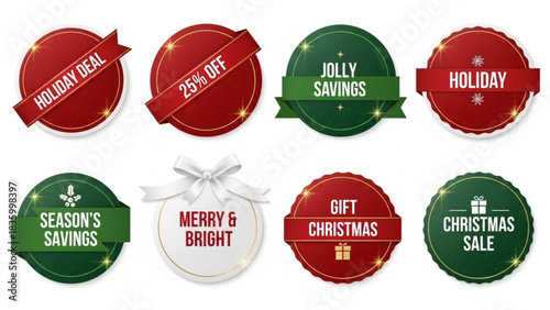 Festive holiday deal stickers for your shop now offering jolly savings and Christmas sales, perfect for attracting customers with merry and bright promotions