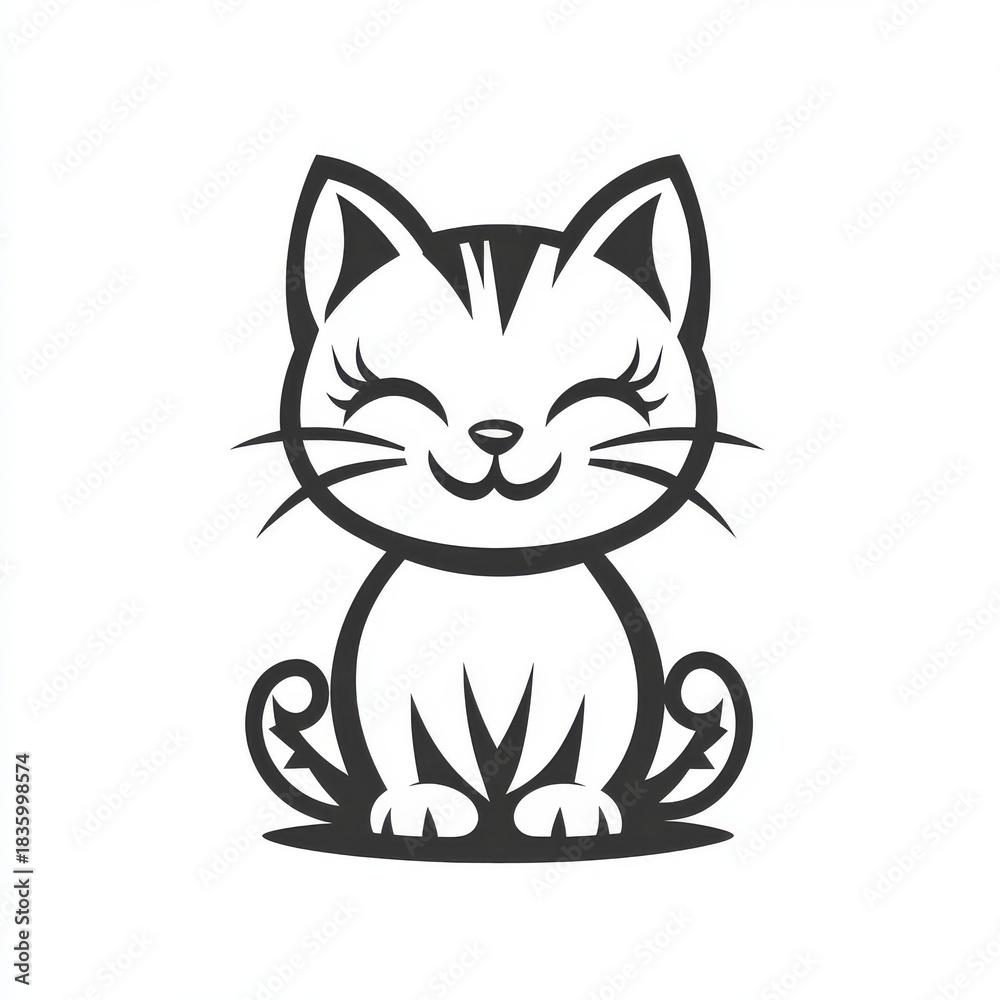 Obraz premium Stylized Minimalist Illustration of a Contented Cat Sitting with Graceful Elegance