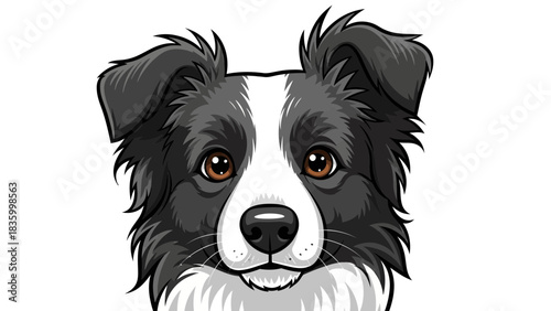 Cute Border Collie Dog Face Illustration – Friendly Cartoon Pet Portrait Icon