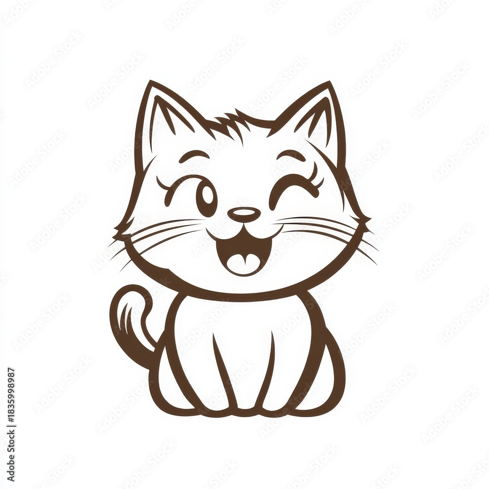 Fototapeta premium Whimsical Feline Illustration with a Playful Wink and Joyful Expression Depicting a Cartoon Cat