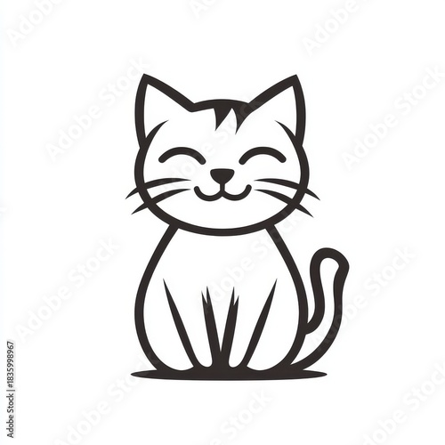 Smiling feline minimalist line art for graphic design and playful branding projects, vector illustration of a cheerful cat character