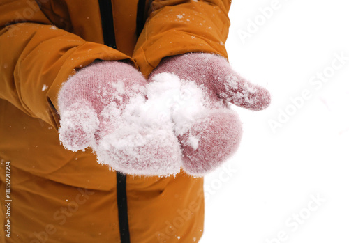 snow on mittens