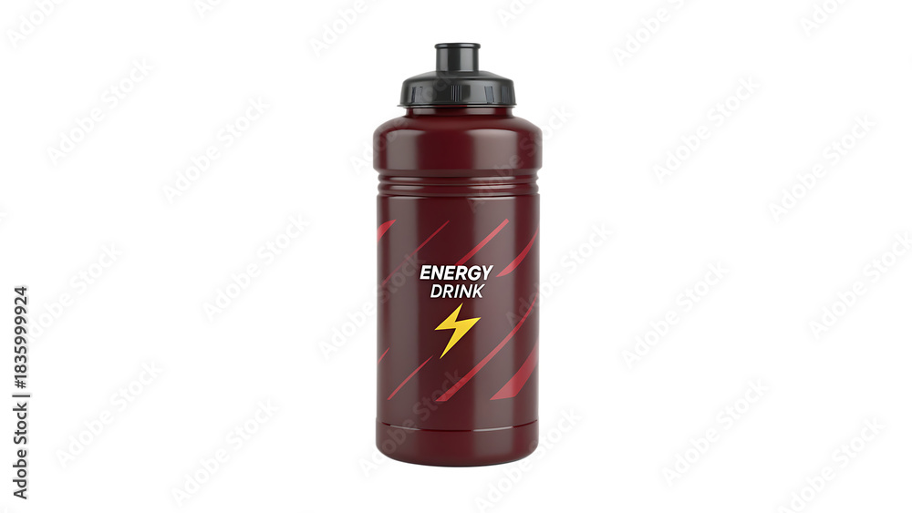 Obraz premium Dark Red Energy Drink Fitness Bottle with Thunder Symbol