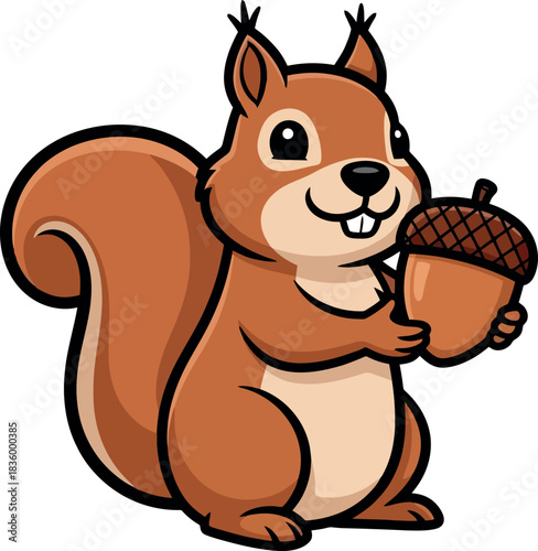 Cartoon Squirrel Holding Acorn with a Cheerful Expression.