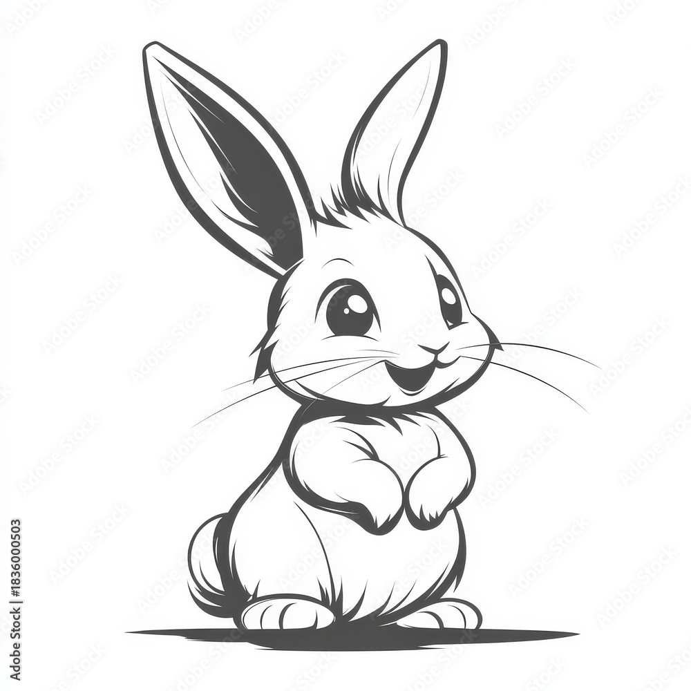 Fototapeta premium Charming Monochrome Bunny Illustration with Endearing Gaze and Upright Posture, Whimsical Vector Graphic for Various Creative Projects