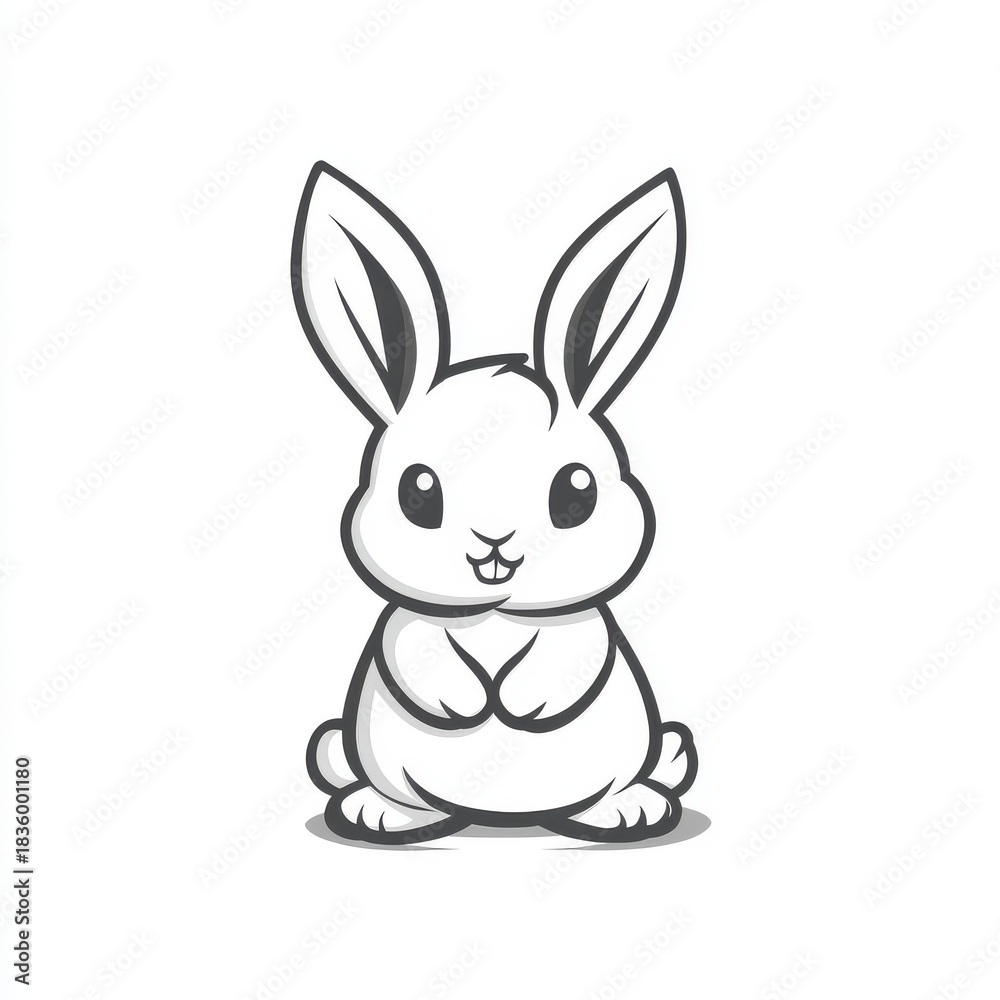 Fototapeta premium Charming Cartoon Bunny Illustration on White Backdrop for Children's Themes and Festive Easter Designs