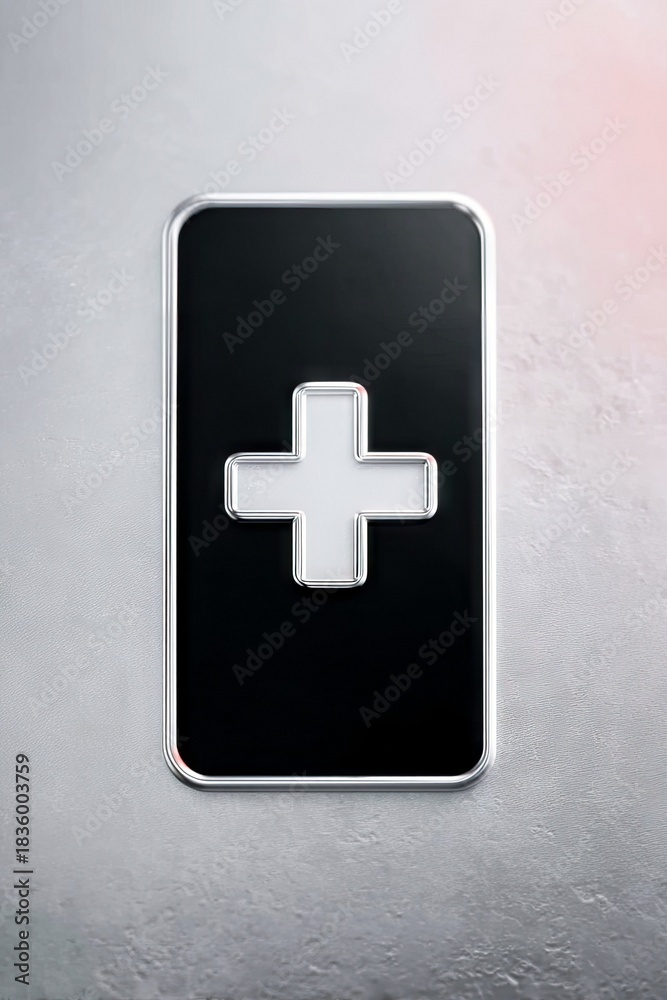 Obraz premium Plus Sign on Black Panel Against Textured Background