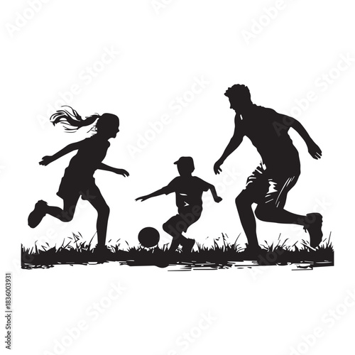 silhouettes of children playing with a ball