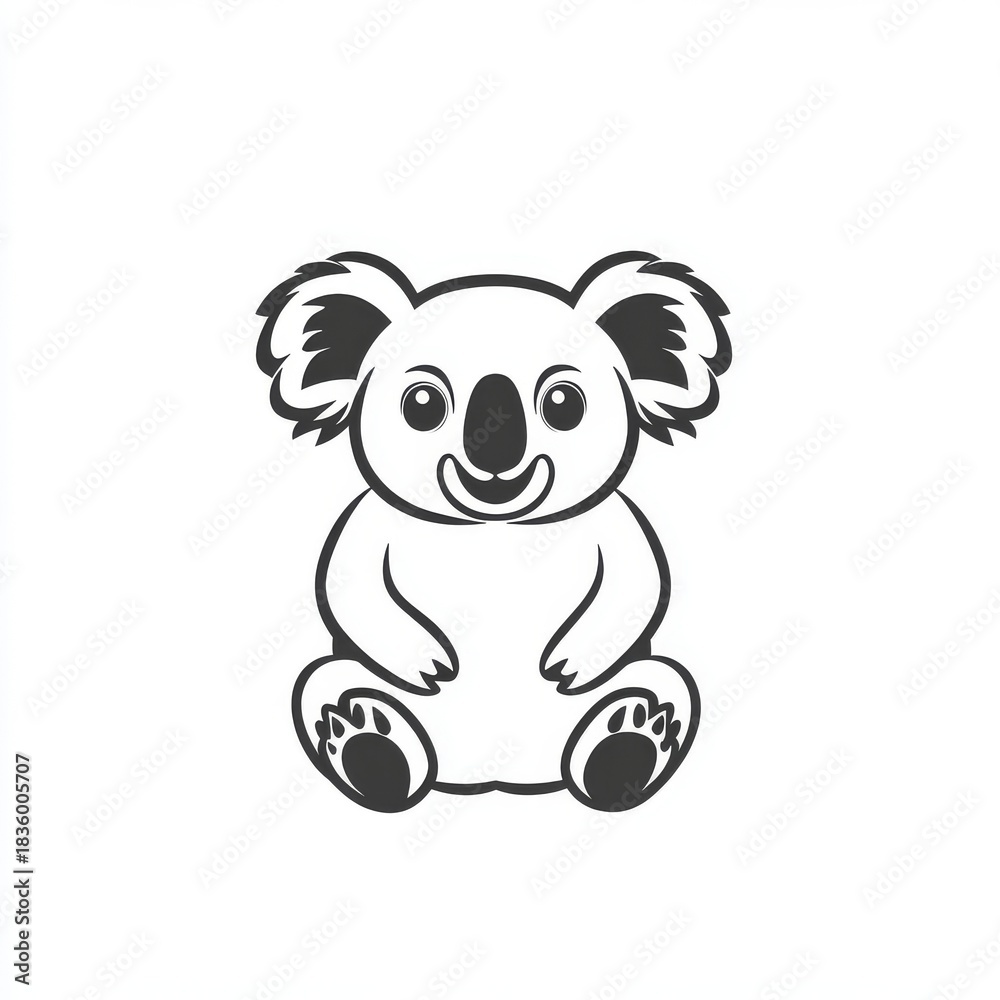 Obraz premium Charming Koala Illustration: A Simple, Expressive Icon in Black and White for Design Projects