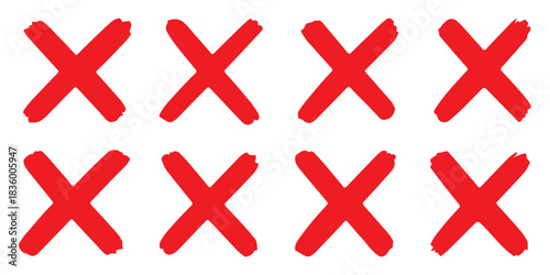 Hand-Drawn Red Cross Marker PNG, Bold Red X Symbol of Error, Wrong, Cancel, Reject, or Prohibition | Grunge Doodle Cross Mark Isolated on White or Transparent Background for Design and Icons