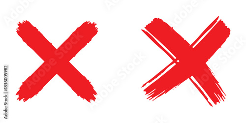 Hand-Drawn Red Cross Marker PNG, Bold Red X Symbol of Error, Wrong, Cancel, Reject, or Prohibition | Grunge Doodle Cross Mark Isolated on White or Transparent Background for Design and Icons