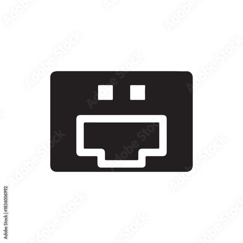 Ethernet vector icon in black solid flat design icon isolated on white background
