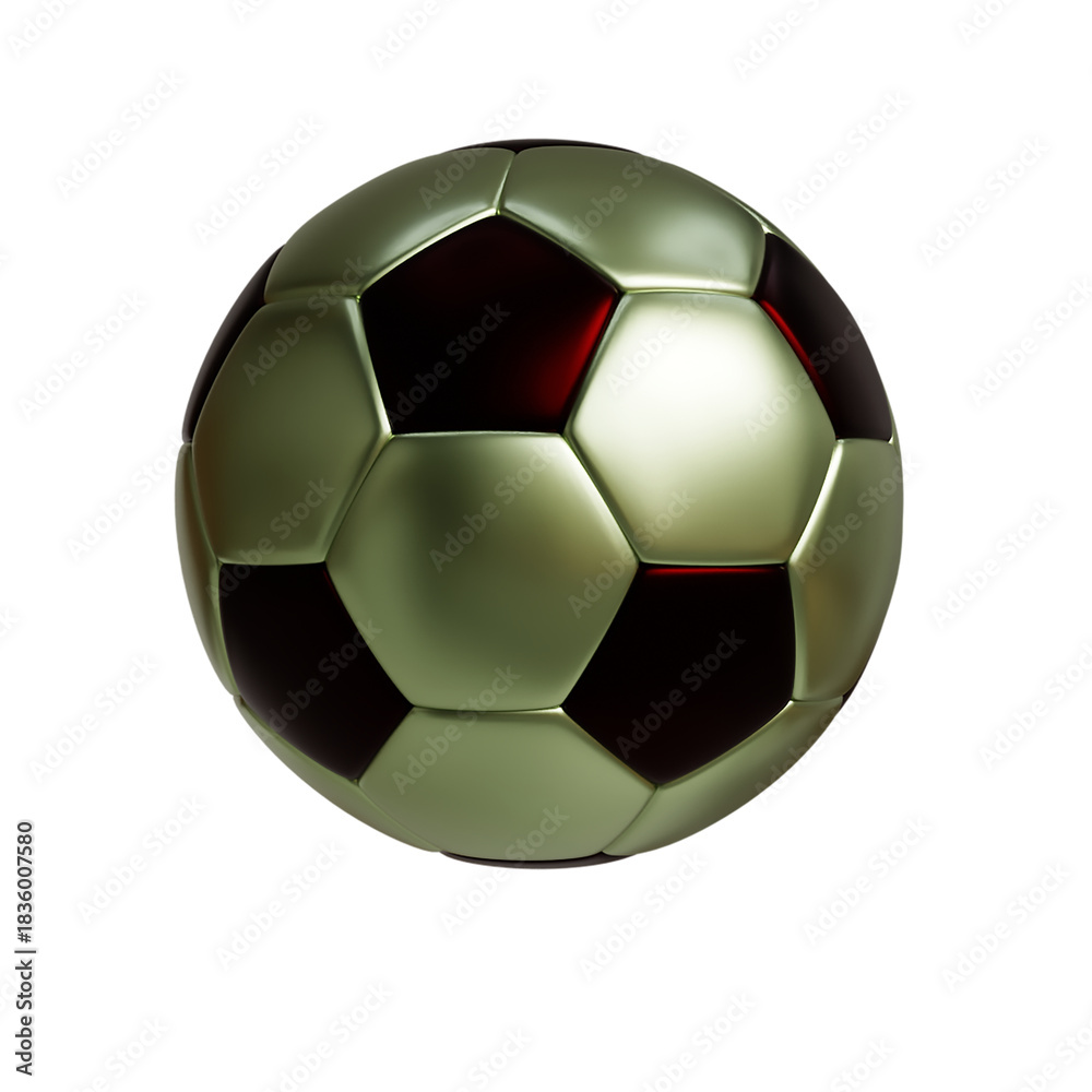 Fototapeta premium Golden Soccer Ball with Black Panels on Transparent Background.
