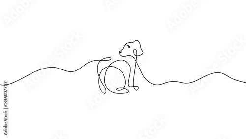 Minimalist one line drawing of Dog - line art