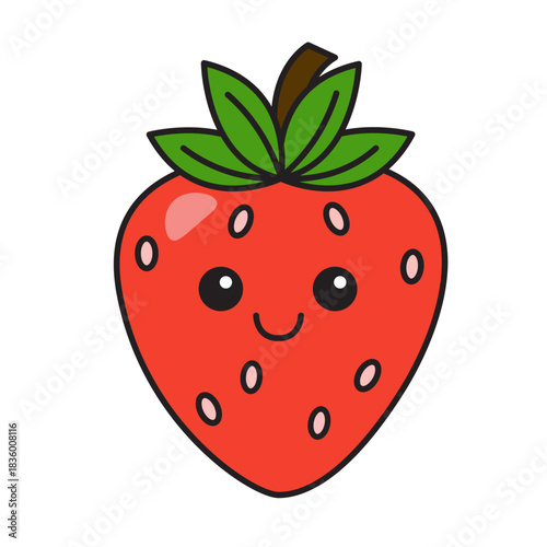Cute strawberry cartoon vector illustration for kids sticker decoration and educational food designs.