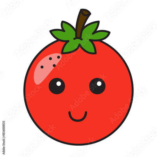 Cute tomato cartoon vector illustration perfect for kids printable sticker and food education.