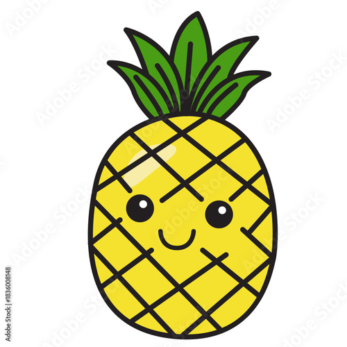 A cute pineapple cartoon vector illustration for children stickers, printables, and healthy food education.