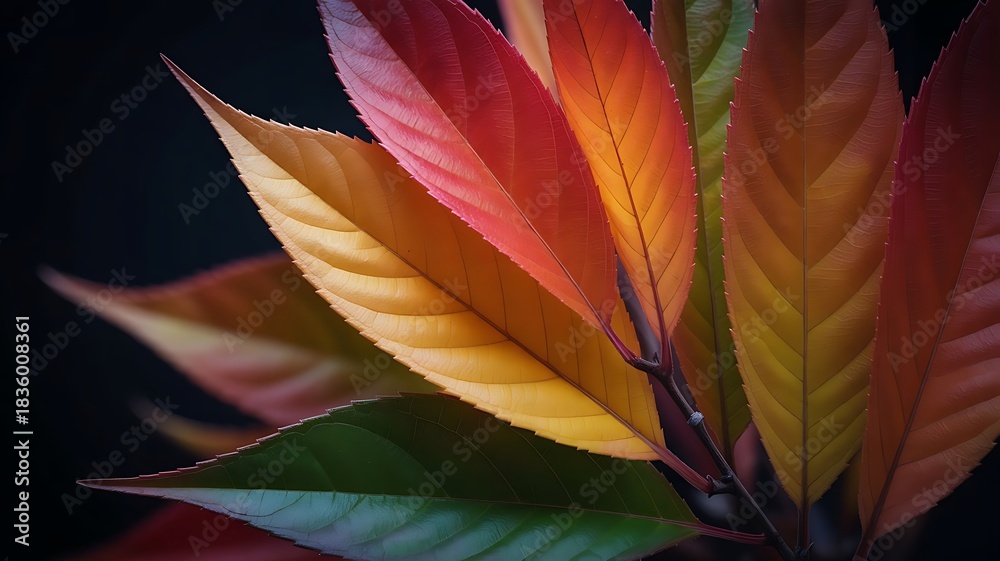 Fototapeta premium Vibrant Autumn Leaves on Black Background – Premium Nature Macro Composition