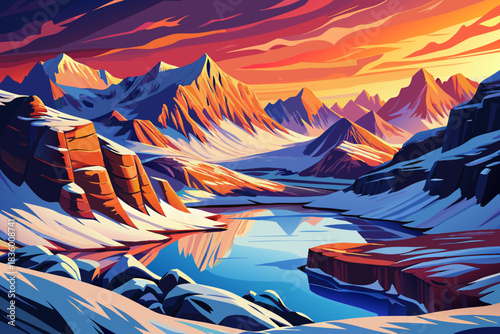 Glacier National Park blanketed in pristine snow with frozen lakes, alpine cliffs, and evergreen valleys forming a magical Christmas 2026 natural wonderland.