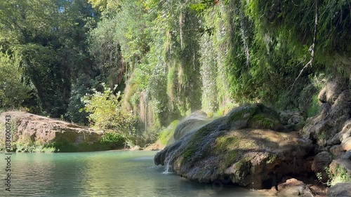 Waterfall lush greenery. High quality photo