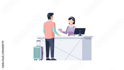 Smooth check-in experience at a modern hotel reception desk with friendly staff and a seamless digital process for today's traveler or business traveler
