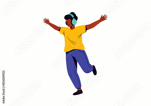 Joyful Melodies: Person with Headphones Dancing and Enjoying Music