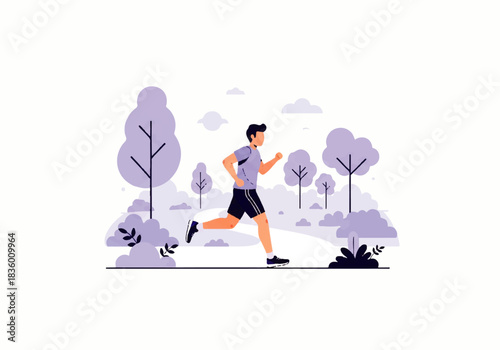 Morning Run: A lone figure embodies the spirit of an early morning jog, the runner embraces the quiet, vibrant environment.