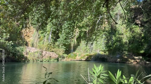 Waterfall lush greenery. High quality photo