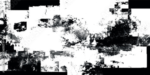 High resolution abstract grunge texture featuring distressed edges, paint splatters, scratches, and heavy layering on a white background.