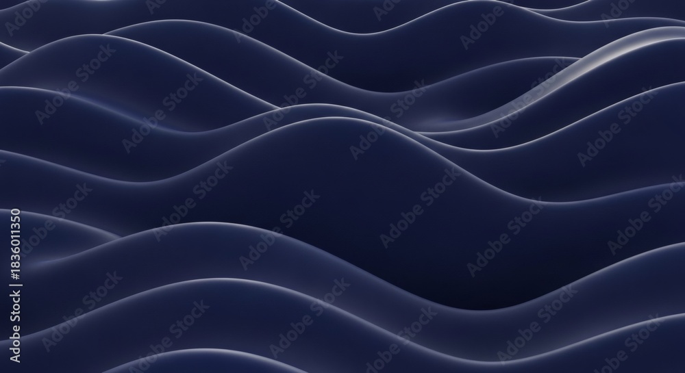 Obraz premium Abstract Dark Blue Wavy Surface Background with Smooth Curves and Shadows.