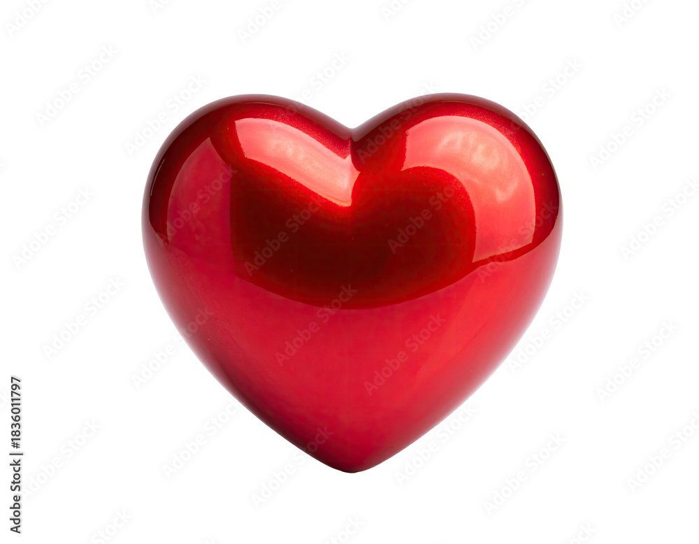Fototapeta premium A lustrous, three-dimensional red heart, a symbol of love, with smooth, glossy reflections