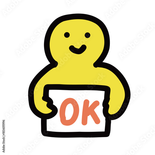 OKのボードを持った人｜シンプルな手描きのイラストアイコン